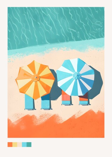 Digital Arts με τίτλο "Summer Beach Umbrel…" από 春宇 关, Αυθεντικά έργα τέχνης, Εικόνα που δημιουργήθηκε με AI Τοποθετήθηκε στ…