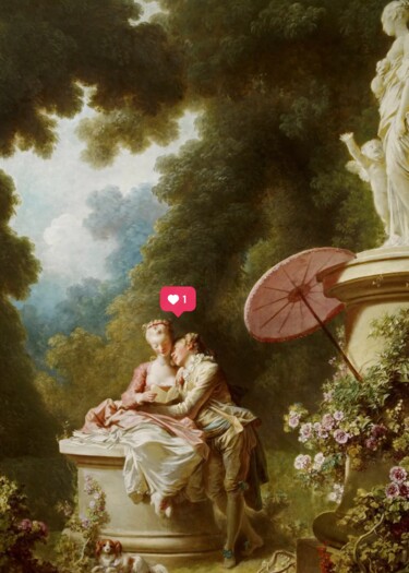 "Romantic Couple in…" başlıklı Dijital Sanat 春宇 关 tarafından, Orijinal sanat, AI tarafından oluşturulan görüntü Ahşap panel…