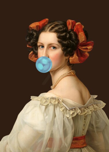 Digital Arts titled "Bubblegum Lady: Roc…" by Chun Yu Guan, Original Artwork, AI generated image Mounted on Wood Panel