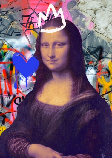 Digital Arts titled "Mona Lisa Graffiti…" by Chun Yu Guan, Original Artwork, AI generated image Mounted on Wood Panel