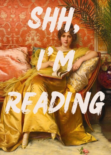 Digital Arts titled "Shh, I'm Reading: E…" by Chun Yu Guan, Original Artwork, AI generated image Mounted on Wood Panel