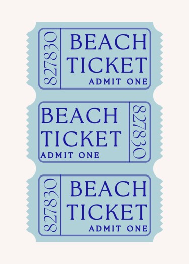 Digital Arts titled "Beach Ticket Art Pr…" by Chun Yu Guan, Original Artwork, AI generated image Mounted on Wood Panel