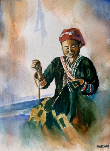 Pittura intitolato "La ricamatrice" da Patrizia Salcini, Opera d'arte originale, Acquarello