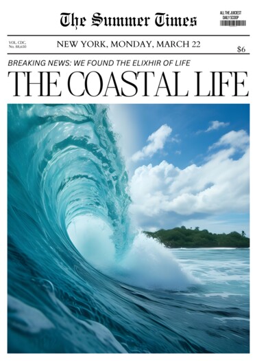 "Coastal Life: Elixi…" başlıklı Dijital Sanat 春宇 关 tarafından, Orijinal sanat, AI tarafından oluşturulan görüntü Ahşap panel…