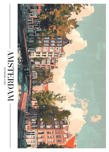 "Amsterdam Canal Hou…" başlıklı Dijital Sanat 春宇 关 tarafından, Orijinal sanat, AI tarafından oluşturulan görüntü Ahşap panel…