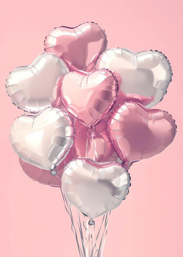 Artes digitais intitulada "Pink and Silver Hea…" por Chun Yu Guan, Obras de arte originais, Imagem gerada por IA Montado em…