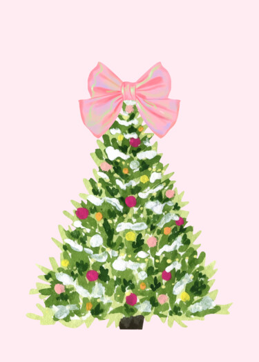 Digital Arts titled "Pink Bow Christmas…" by Chun Yu Guan, Original Artwork, AI generated image Mounted on Wood Panel
