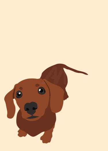 Digital Arts titled "Cute Dachshund Dog…" by Chun Yu Guan, Original Artwork, AI generated image Mounted on Wood Panel