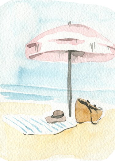 "Beach Watercolor Pa…" başlıklı Dijital Sanat 春宇 关 tarafından, Orijinal sanat, AI tarafından oluşturulan görüntü Ahşap panel…