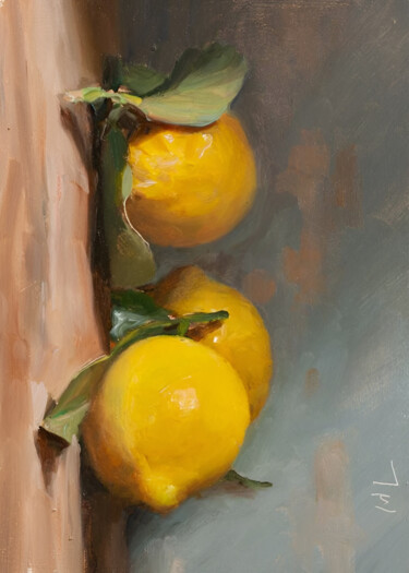 "Lemons on Branch, S…" başlıklı Dijital Sanat 春宇 关 tarafından, Orijinal sanat, AI tarafından oluşturulan görüntü Ahşap panel…