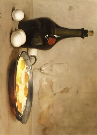 Digital Arts titled "Wine, Eggs, and Sti…" by Chun Yu Guan, Original Artwork, AI generated image Mounted on Wood Panel