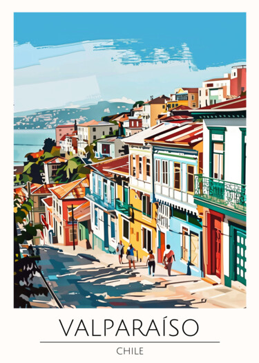 Digital Arts titled "Valparaiso: Colorfu…" by Chun Yu Guan, Original Artwork, AI generated image Mounted on Wood Panel