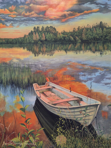 "bateau au bord du l…" başlıklı Tablo Farouk Bouchellouga tarafından, Orijinal sanat, Petrol Diğer sert panel üzerine monte…