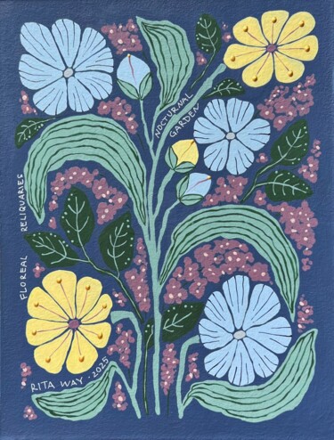 Painting titled "FLOREAL RELIQUARIES…" by Rita Way, Original Artwork, Acrylic Mounted on Cardboard