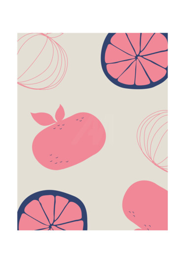 Digital Arts titled "Pink Citrus Fruit A…" by Chun Yu Guan, Original Artwork, AI generated image Mounted on Wood Panel