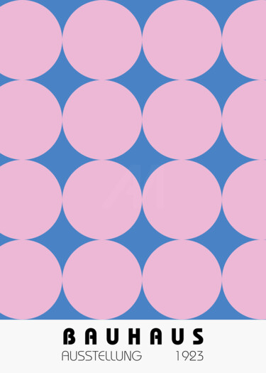 Digitale Kunst getiteld "Bauhaus Pink and Bl…" door Chun Yu Guan, Origineel Kunstwerk, AI gegenereerde afbeelding Gemonteerd…