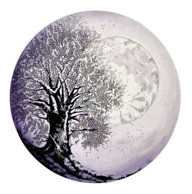 Ζωγραφική με τίτλο "Arbre Lune" από Elodie Ferré, Αυθεντικά έργα τέχνης, Ακουαρέλα
