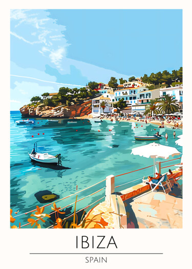 Digital Arts titled "Ibiza Coast: Sunny…" by Chun Yu Guan, Original Artwork, AI generated image Mounted on Wood Panel