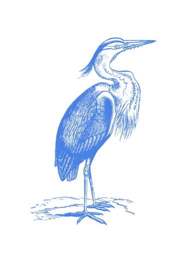 Digitale Kunst mit dem Titel "Blue Heron Vintage…" von Chun Yu Guan, Original-Kunstwerk, KI-generiertes Bild Auf Holzplatte…