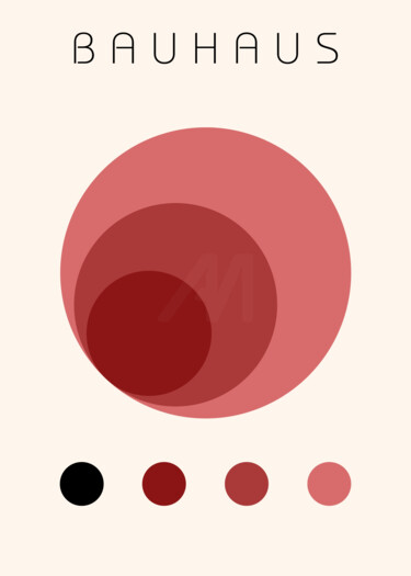 Digital Arts titled "Bauhaus Red Circle…" by Chun Yu Guan, Original Artwork, AI generated image Mounted on Wood Panel