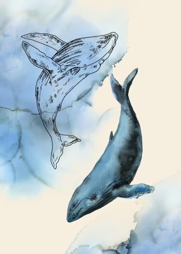 "Ocean Wonders: Whal…" başlıklı Dijital Sanat 春宇 关 tarafından, Orijinal sanat, AI tarafından oluşturulan görüntü Ahşap panel…