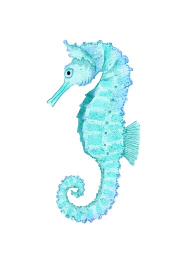 数字艺术 标题为“Sea Horse Watercolo…” 由春宇 关, 原创艺术品, AI生成的图像 安装在木板上