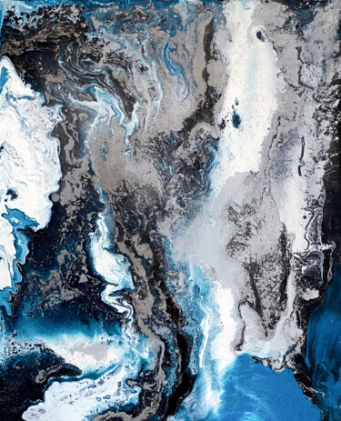 Painting titled "Silver Blue Abstrac…" by Mily Art, Original Artwork, Acrylic Mounted on Other rigid panel
