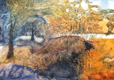 Painting titled "Bomen fantasie 2." by Jozef Peeraer, Original Artwork, Watercolor