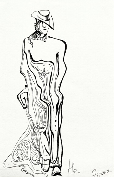 Drawing titled "Fractal Energy. Bla…" by Sveta Titova, Original Artwork, Gel pen