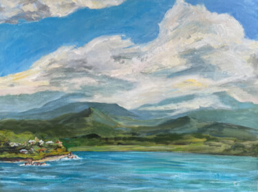 Malarstwo zatytułowany „Mountains and Ocean…” autorstwa Sasha Tovstik, Oryginalna praca, Akryl Zamontowany na Drewniana rama…