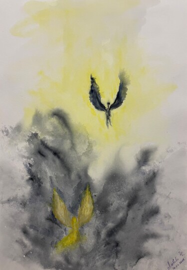 Painting titled "Равновесие" by Lubov Cernyseva (AZIEL), Original Artwork, Watercolor