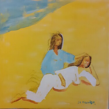 Peinture intitulée "Repos sur le sable" par Jean Christophe Ravier, Œuvre d'art originale, Acrylique Monté sur Châssis en bo…