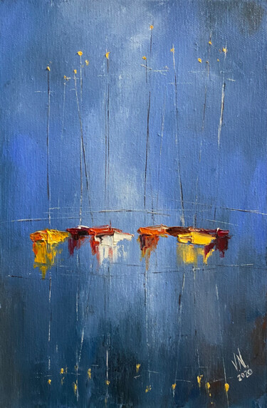 Peinture intitulée "Boats 19" par Volodymyr Nezdiimynoha, Œuvre d'art originale, Huile Monté sur Châssis en bois