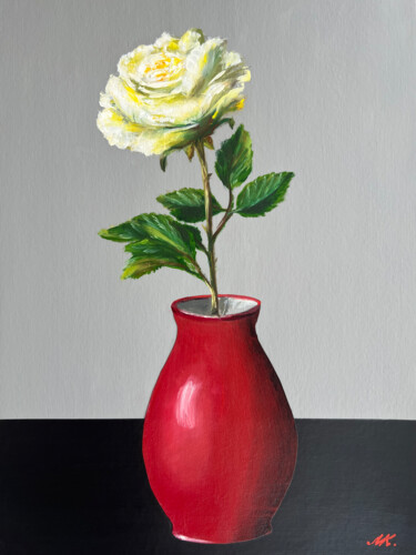 Peinture intitulée "White Rose in Red V…" par Marina Kozyr, Œuvre d'art originale, Huile Monté sur Carton