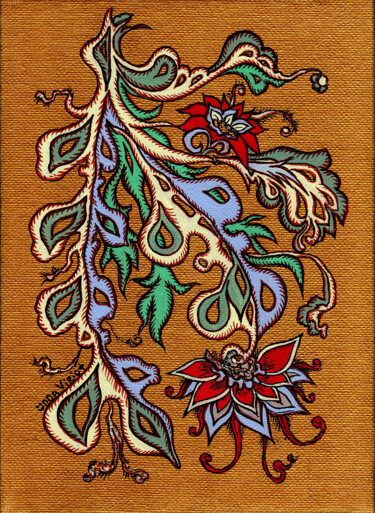Painting titled "Floraison d'Ornemen…" by Inna Viriot, Original Artwork, Acrylic Mounted on Cardboard