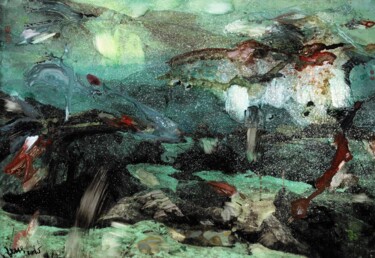 Malerei mit dem Titel "Nocturne in Jade" von Friedrich Zettl, Original-Kunstwerk, Tinte