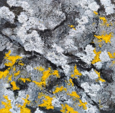 Painting titled "FLEURS DE ROCHE 2" by Loïc Gourmelen, Original Artwork, Oil Mounted on Wood Stretcher frame