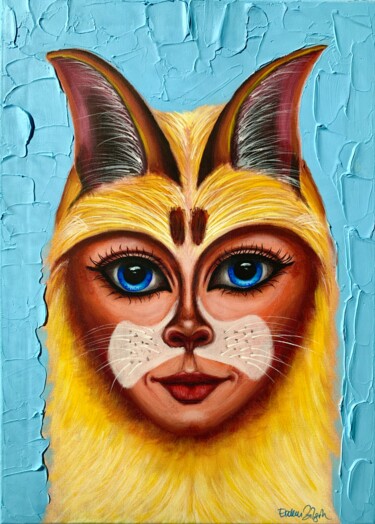 Painting titled "CatWoman 4" by Erdem Bilgin, Original Artwork, Acrylic Mounted on Wood Stretcher frame