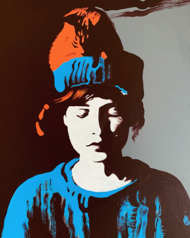 Painting titled "Fille et chat" by Alexandra Efimova, Original Artwork, Acrylic Mounted on Wood Stretcher frame