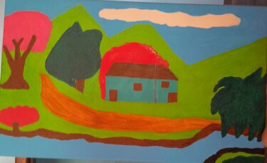 Painting titled "Casas na roça pintu…" by Josue  Bryan Fernandes Da Silva Santos, Original Artwork, Oil