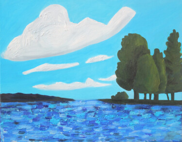 Peinture intitulée "A blue landscape wi…" par Mara Kolesova, Œuvre d'art originale, Huile