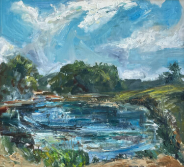 Painting titled "Pink Ponds – Origin…" by Sasha Tovstik, Original Artwork, Oil Mounted on Wood Stretcher frame