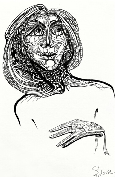 Dessin intitulée "Femme Startle Refle…" par Sveta Titova, Œuvre d'art originale, Stylo gel