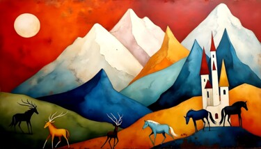 Arte digitale intitolato ""Paesaggio montano"" da Angelo Mazzoleni, Opera d'arte originale, Immagine generata dall'IA