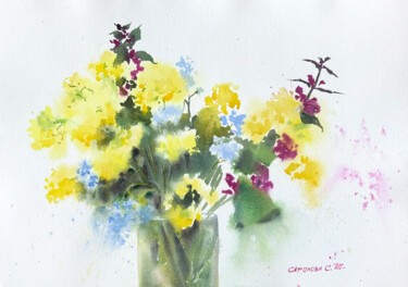Ζωγραφική με τίτλο "Still life with yel…" από Svetlana Safonova, Αυθεντικά έργα τέχνης, Ακουαρέλα