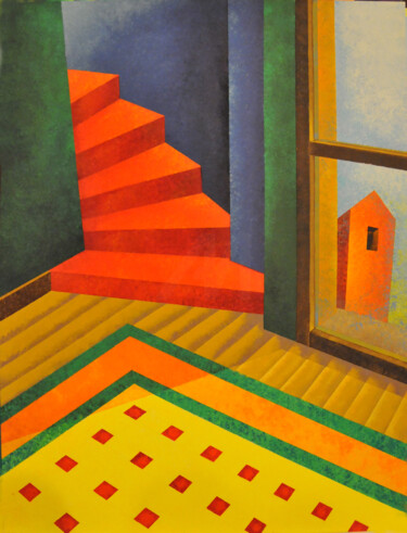 Pittura intitolato "La scala rossa" da Giancarlo Colombo, Opera d'arte originale, Acrilico Montato su Telaio per barella in…