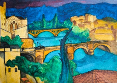 Peinture intitulée "Pont Neuf et Pont V…" par Frédéric Drumez, Œuvre d'art originale, Aquarelle