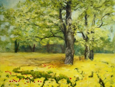 Peinture intitulée "Tree in a Rapeseed…" par Weronika Ambrożkiewicz-Mosler, Œuvre d'art originale, Huile Monté sur Panneau d…