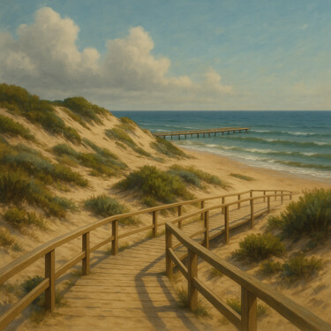 Arte digitale intitolato "Spiaggia rinaturali…" da Giuseppe Cristadoro, Opera d'arte originale, Immagine generata dall'IA