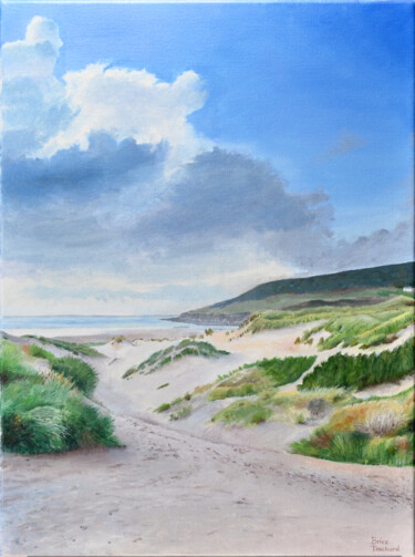 Pintura intitulada "Plage nuages et oya…" por Brice Touchard, Obras de arte originais, Óleo Montado em Armação em madeira